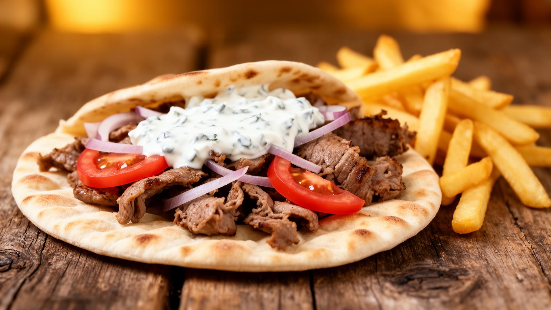 Αυθεντικός ελληνικός γύρος σε πίτα με τζατζίκι και πατάτες